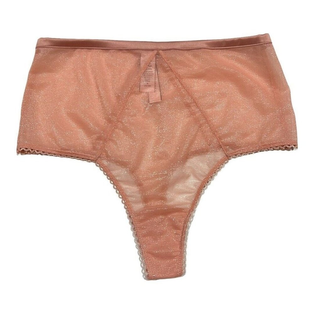 NWT VICTORIA'S SECRET Dream Angels Thong Sz M Sparkle Peach Pink Mesh
